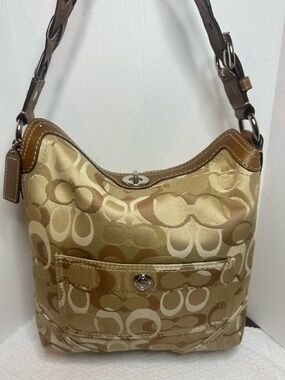 Coach 2007 Chelsea optic Tan/Khaki Signature Shoulder hobo Bag with Leather Trim